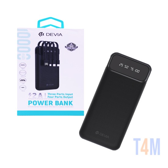 Power Bank Devia EP-189 con 4-em-1 Outputs USB+Lightning+Micro+Tipo-C 2A 10000mAh Preto